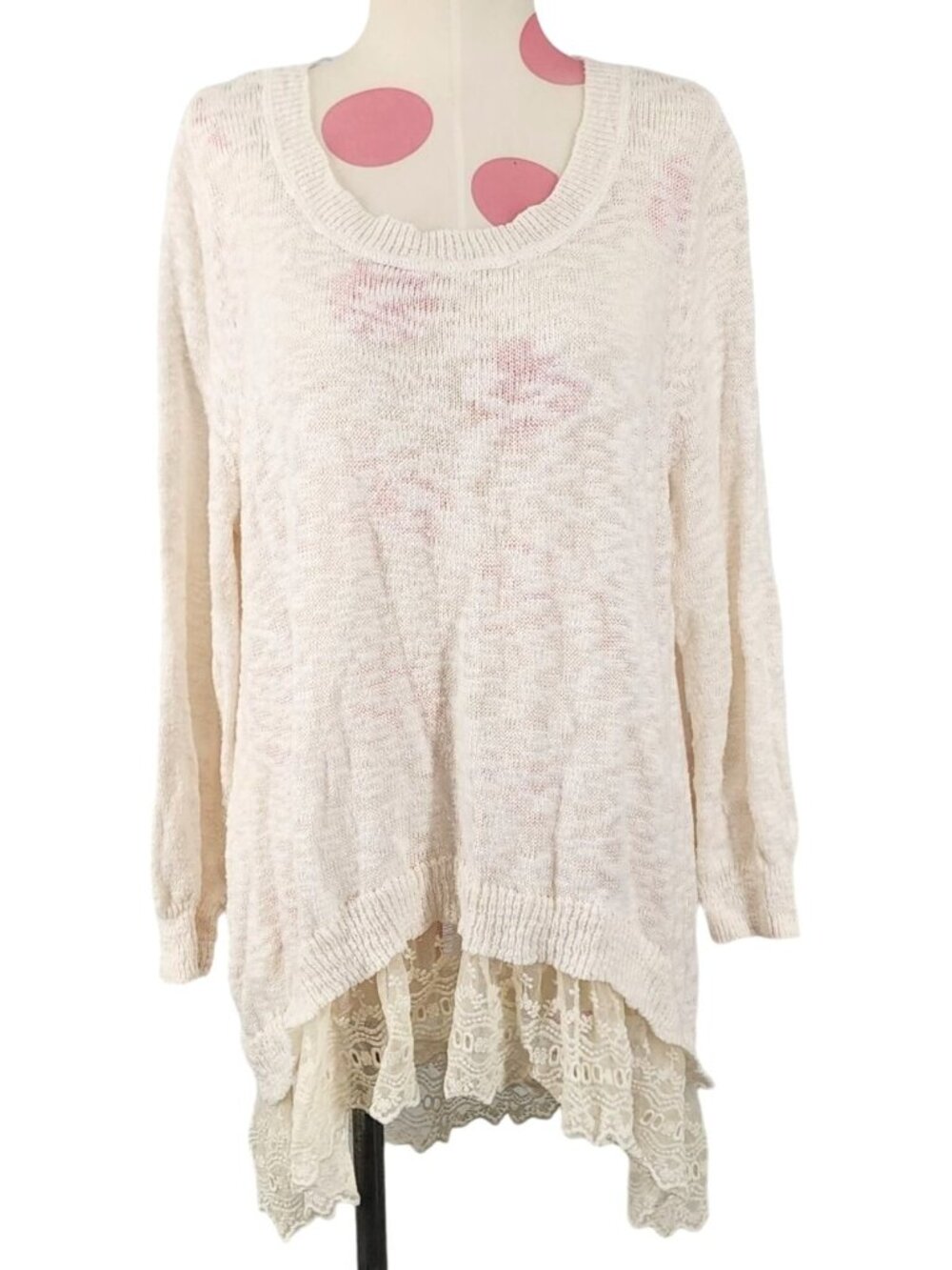 Women's Mossimo Supply Co Cream Sweater Lace Ruffle Hem Distressed Back XL